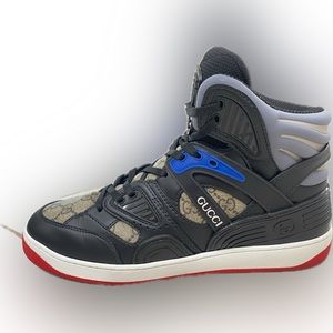 Gucci Men's Basket GG Supreme High-Top Sneakers Size 8 Black
